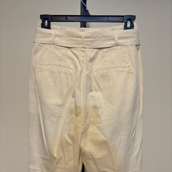 Free People High Waist 90s Peg Paperbag Cream Pleated Belted Trousers Pants - Picture 9 of 13